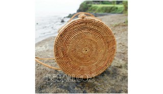 star circle disc women bag ata grass rattan flower strap bali handmade